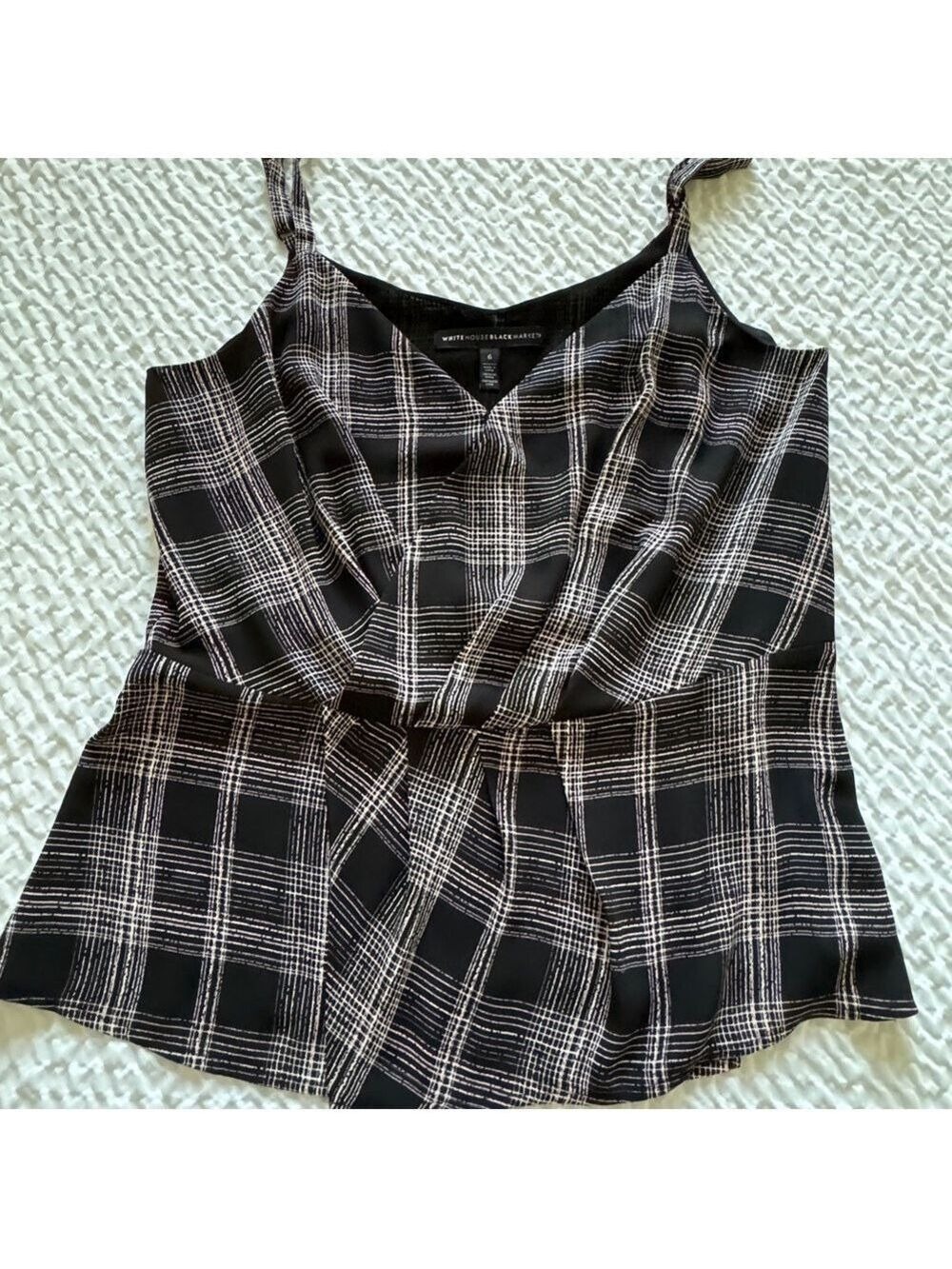 White House Black Market V-Neck Camisole Blouse, Black Plaid, Size 6 - Picture 11 of 11